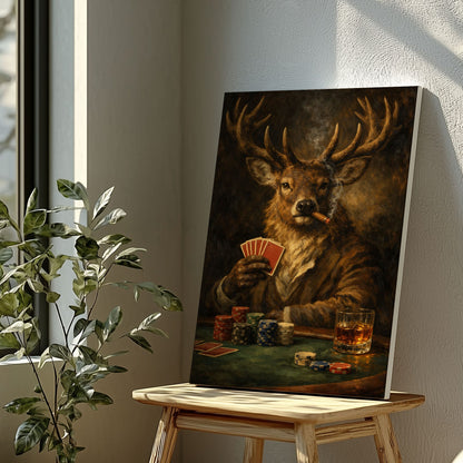 Deer Playing Poker Canvas Wall Art