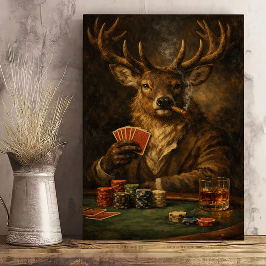 Deer Playing Poker Canvas Wall Art