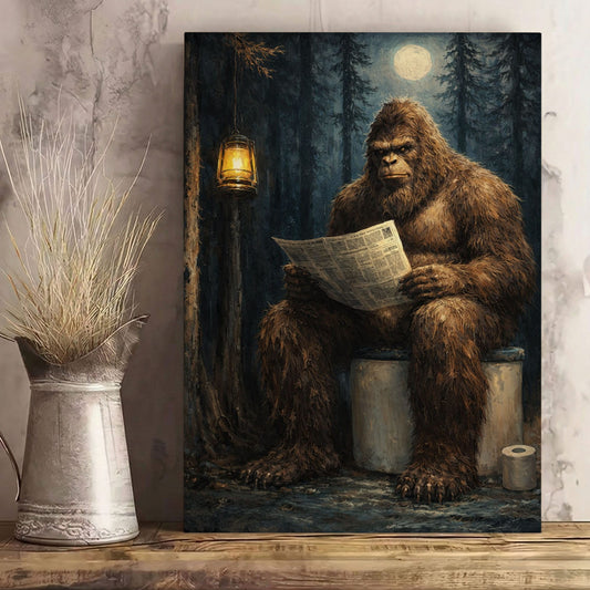 Vintage Bigfoot Outhouse Art Print: Cabin Bathroom Decor