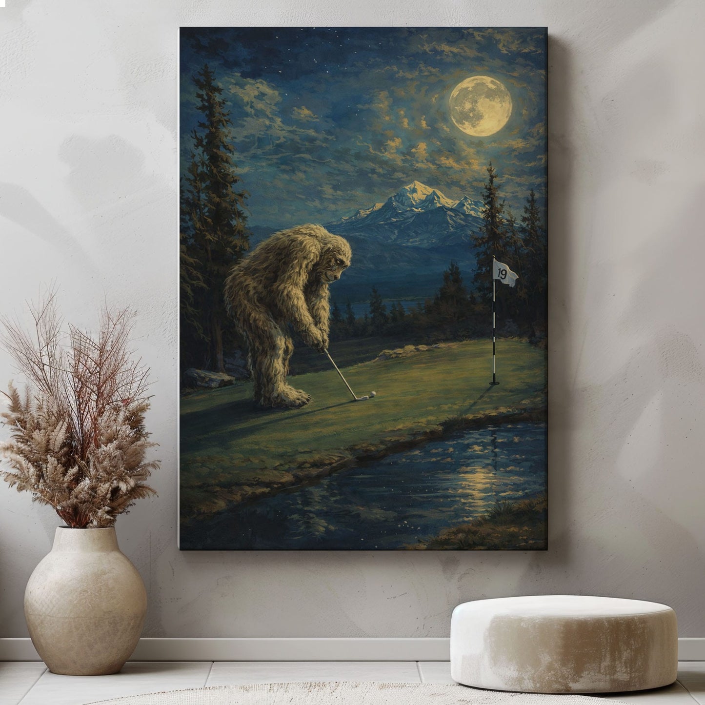Sasquatch Golfing Art Print: Bigfoot "Bogey Putt