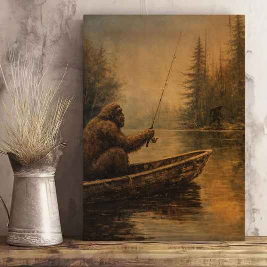Vintage Bigfoot Art Print: Sasquatch Fly Fishing Cabin Decor