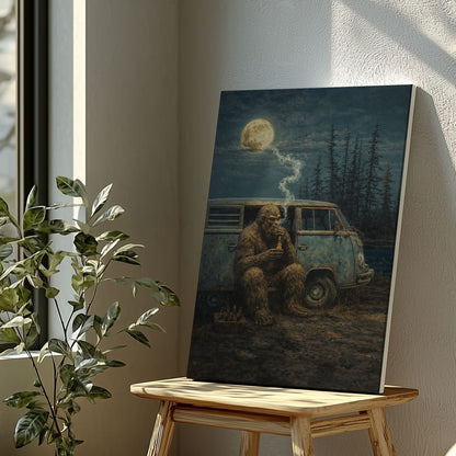 Sasquatch Bigfoot Art In a Van Down Smoking Cannabis Wall Art Decor Gift