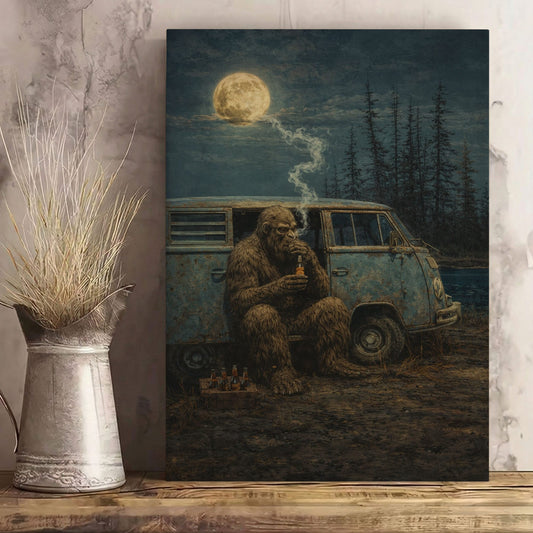 Sasquatch Bigfoot Art In a Van Down Smoking Cannabis Wall Art Decor Gift