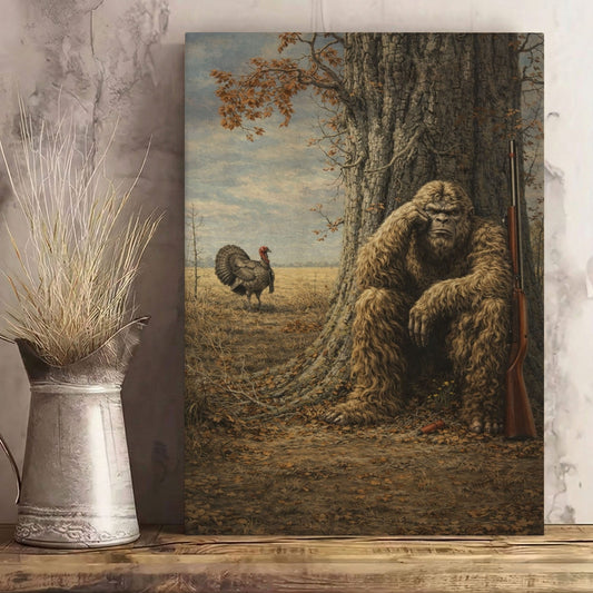 Sasquatch Bigfoot Art Print: Turkey Hunting, Vintage Cabin Decor