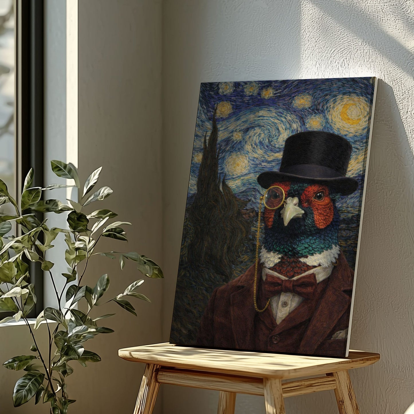 Pheasant Gentleman Starry Night – Vintage Animal Art
