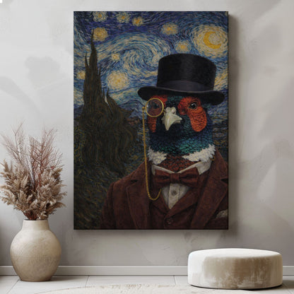 Pheasant Gentleman Starry Night – Vintage Animal Art