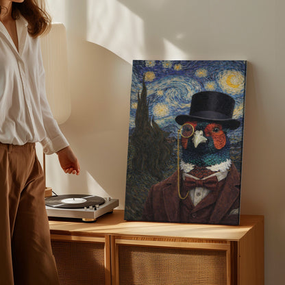 Pheasant Gentleman Starry Night – Vintage Animal Art