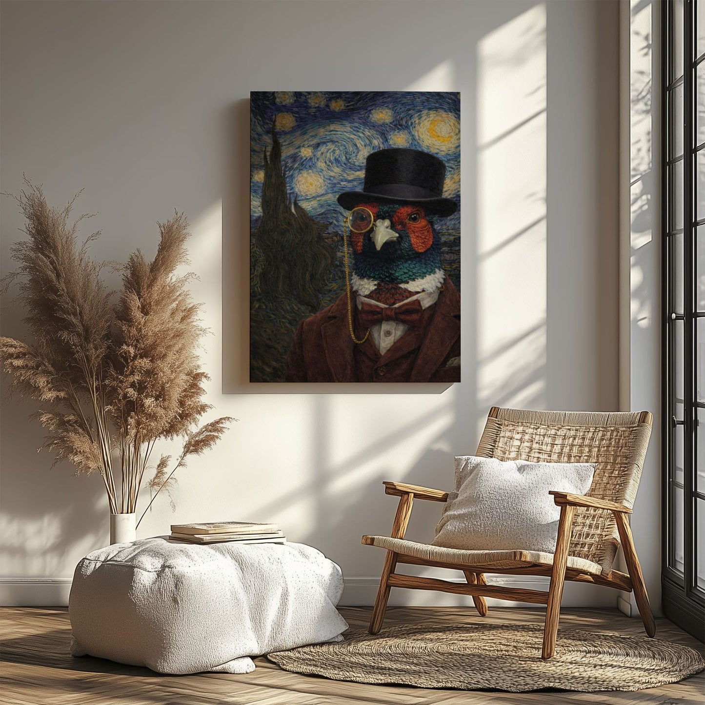 Pheasant Gentleman Starry Night – Vintage Animal Art