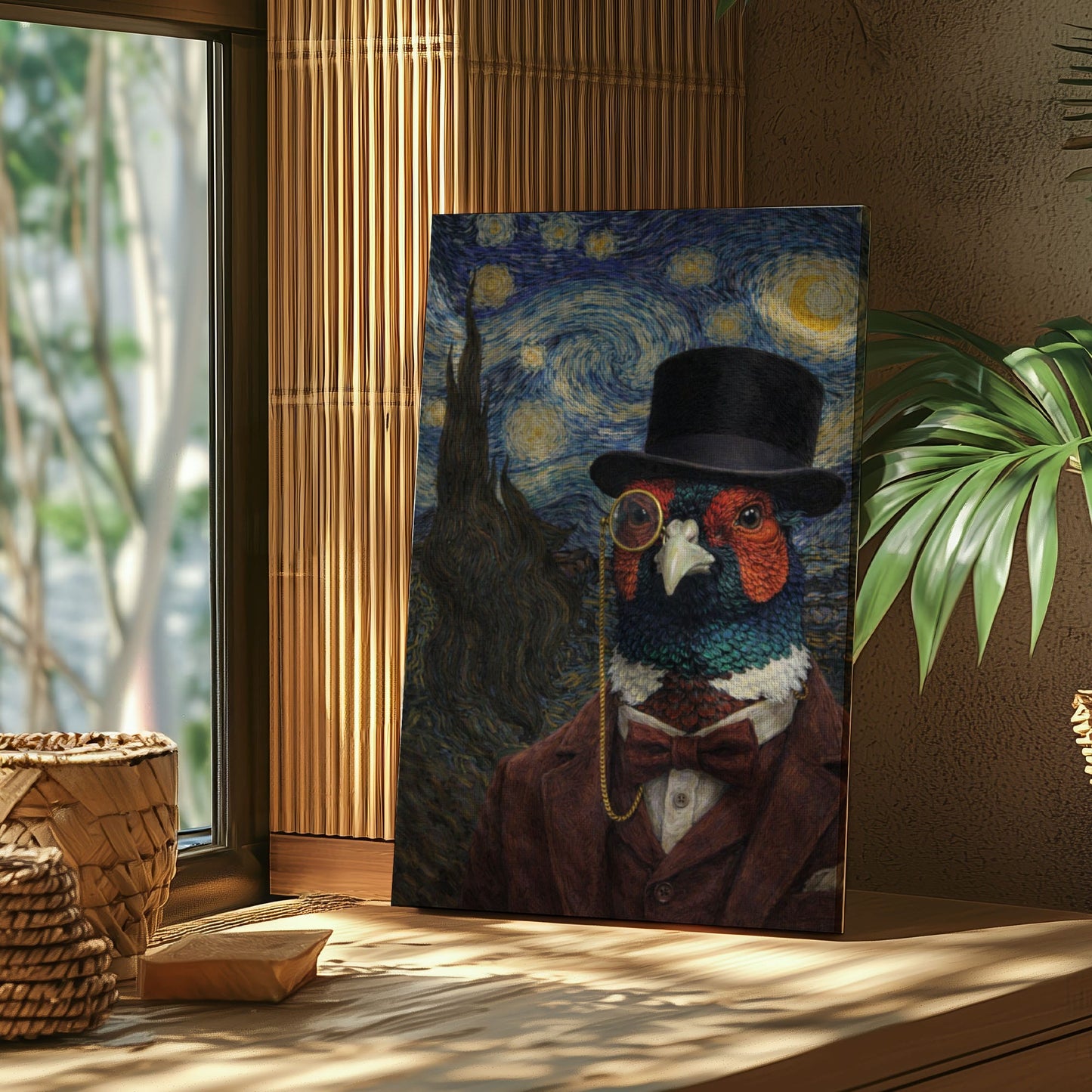 Pheasant Gentleman Starry Night – Vintage Animal Art