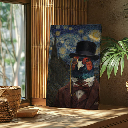 Pheasant Gentleman Starry Night – Vintage Animal Art