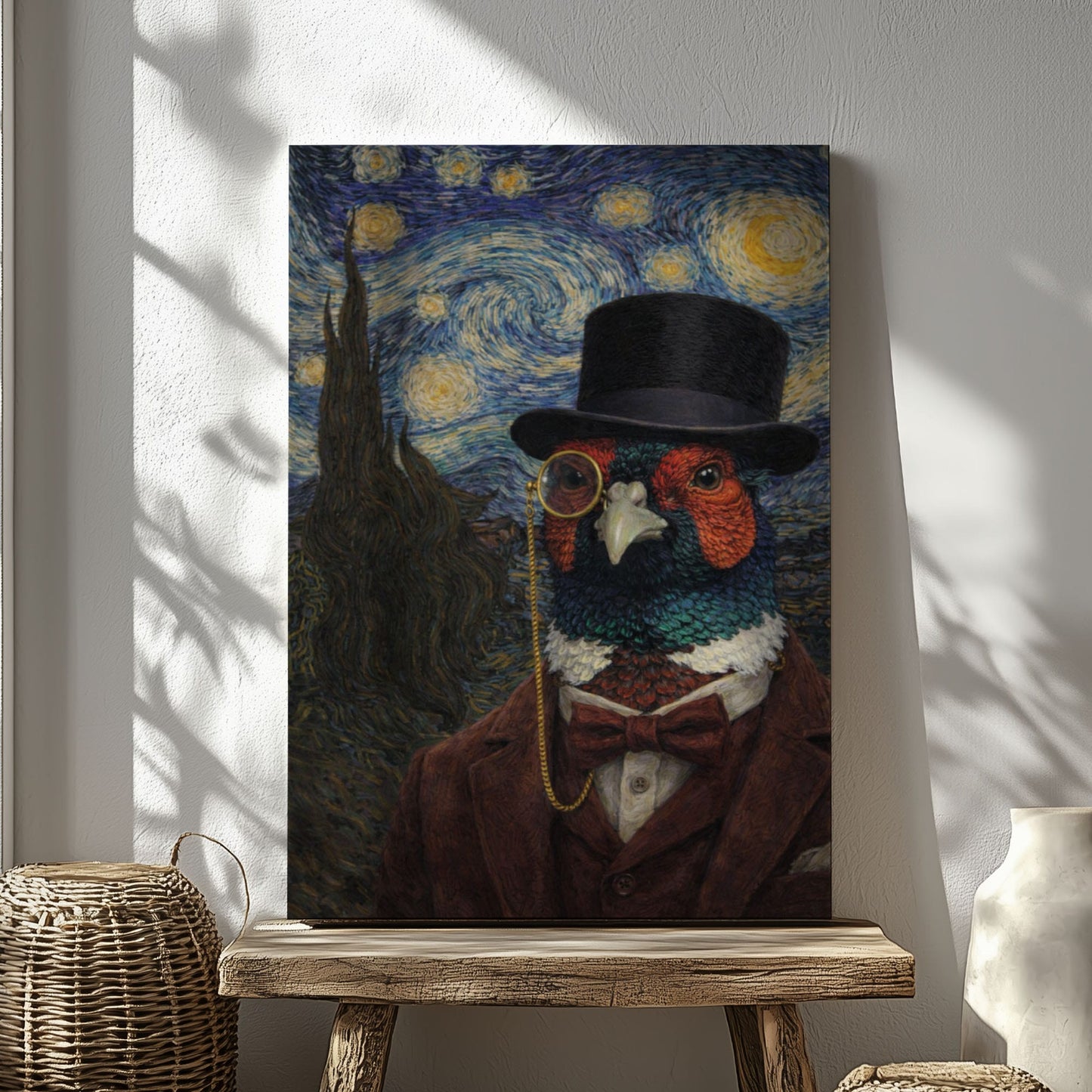 Pheasant Gentleman Starry Night – Vintage Animal Art