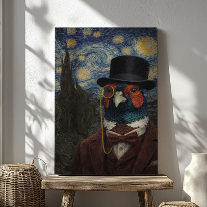 Pheasant Gentleman Starry Night – Vintage Animal Art