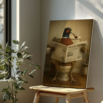 Pheasant on Toilet Reading Newspaper Funny Animal Wall Art