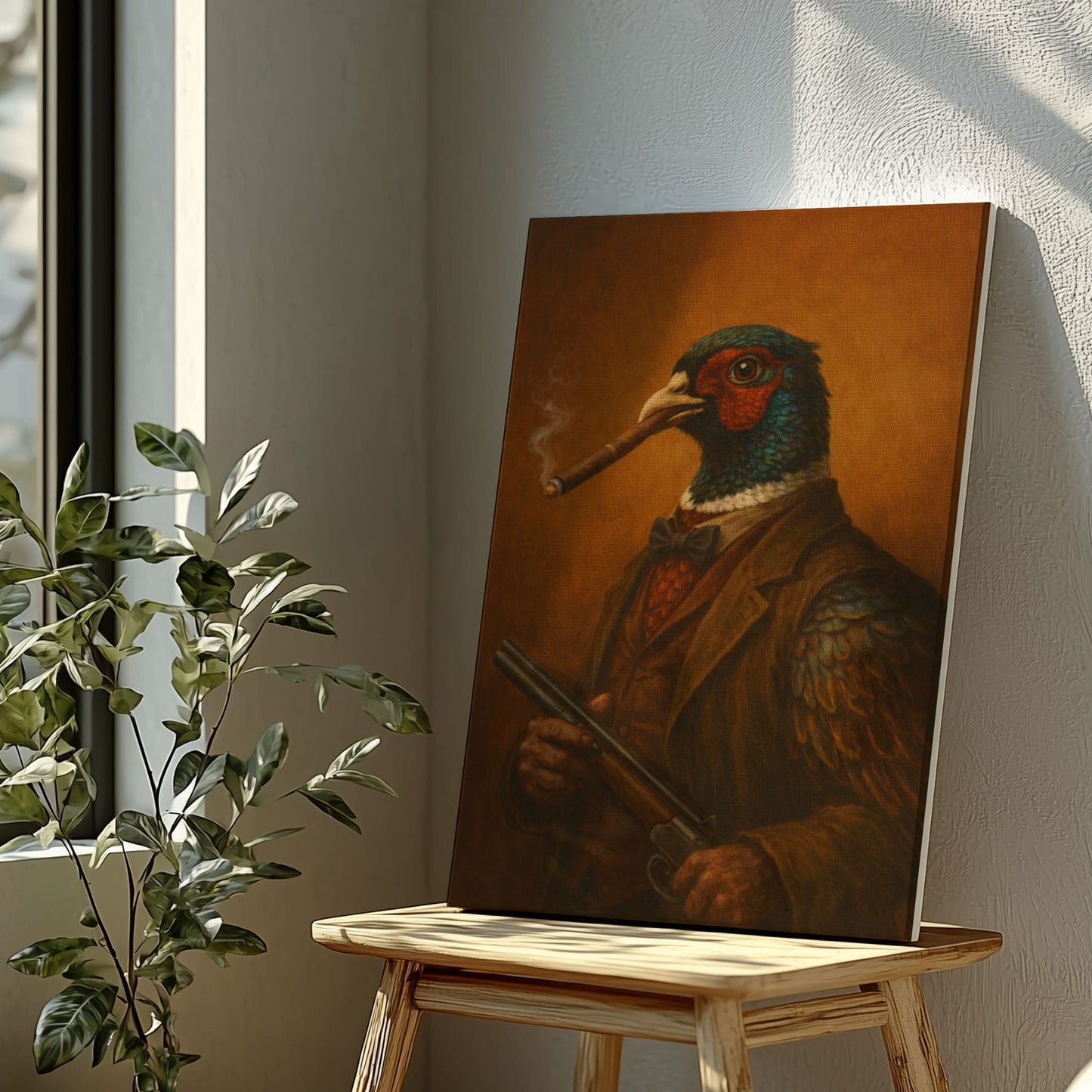 Pheasant Gentleman Smoking Cigar Classic Animal Art