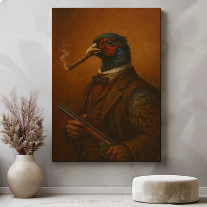 Pheasant Gentleman Smoking Cigar Classic Animal Art