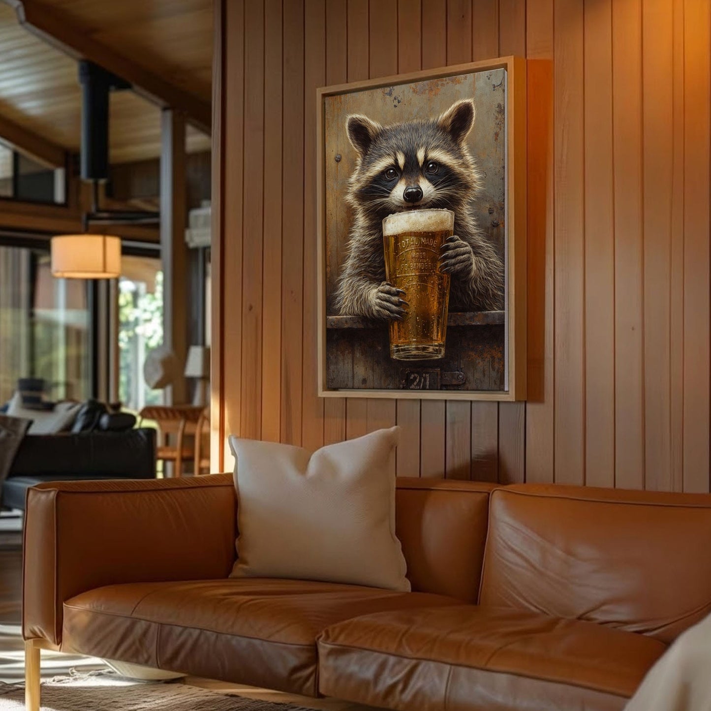 Raccoon Drinking Beer Man Cave Wall Art Print