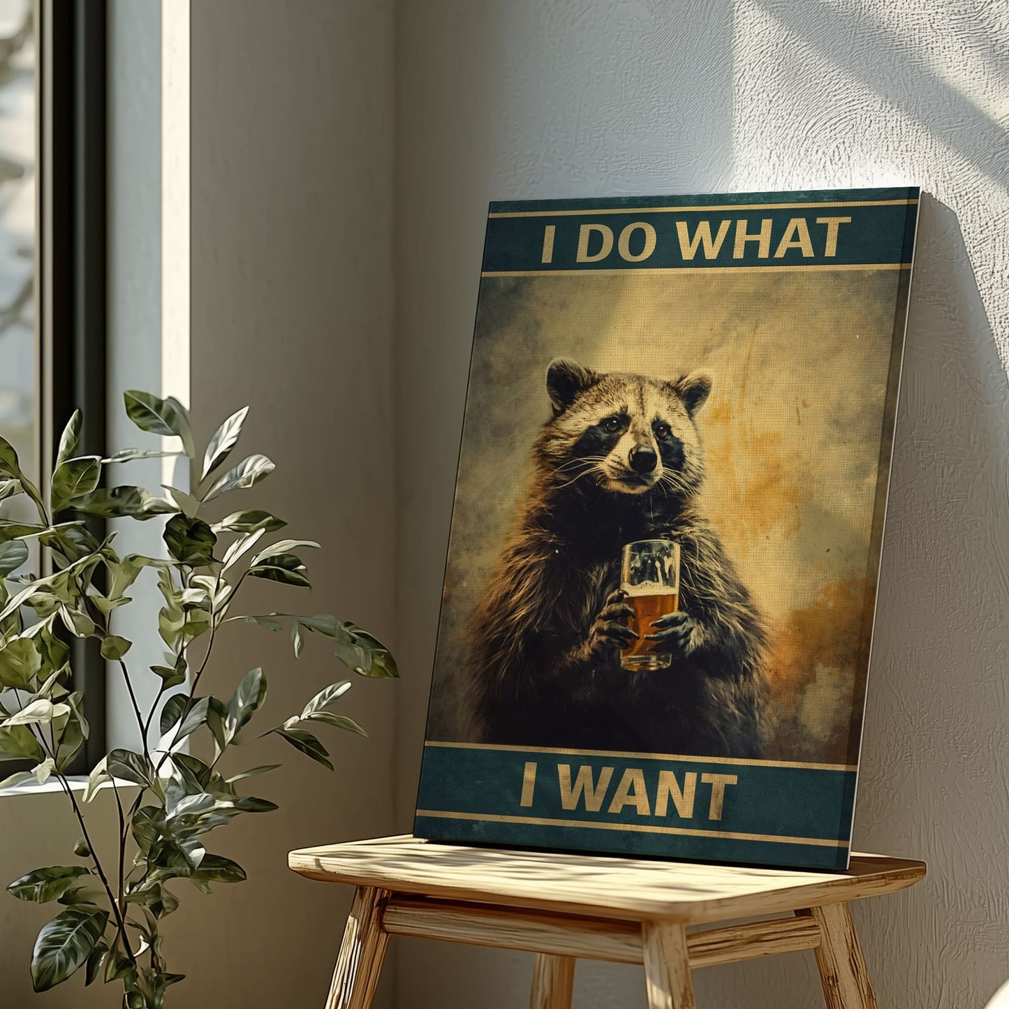 I Do What I Want Raccoon – Funny Beer Animal Wall Art Print