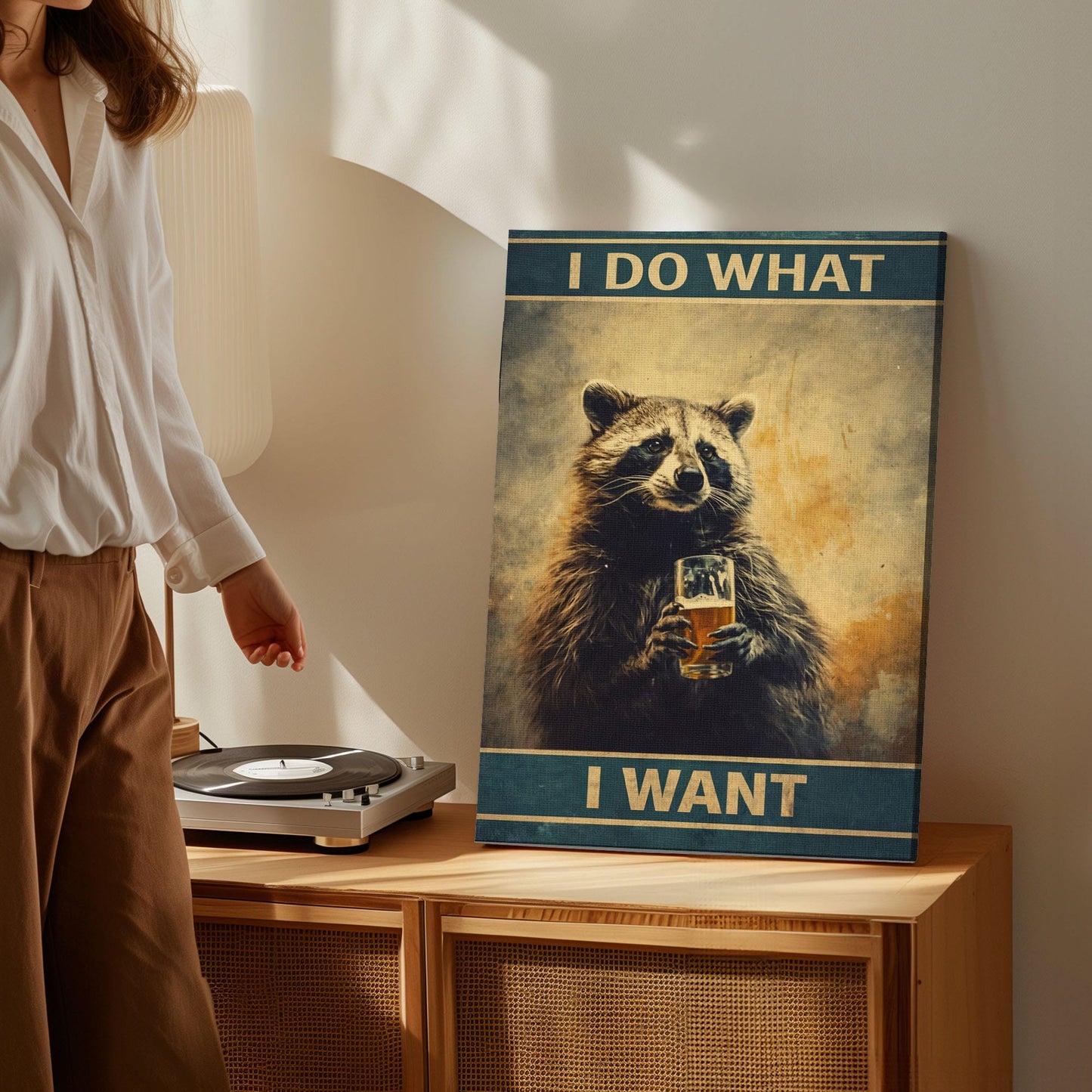 I Do What I Want Raccoon – Funny Beer Animal Wall Art Print