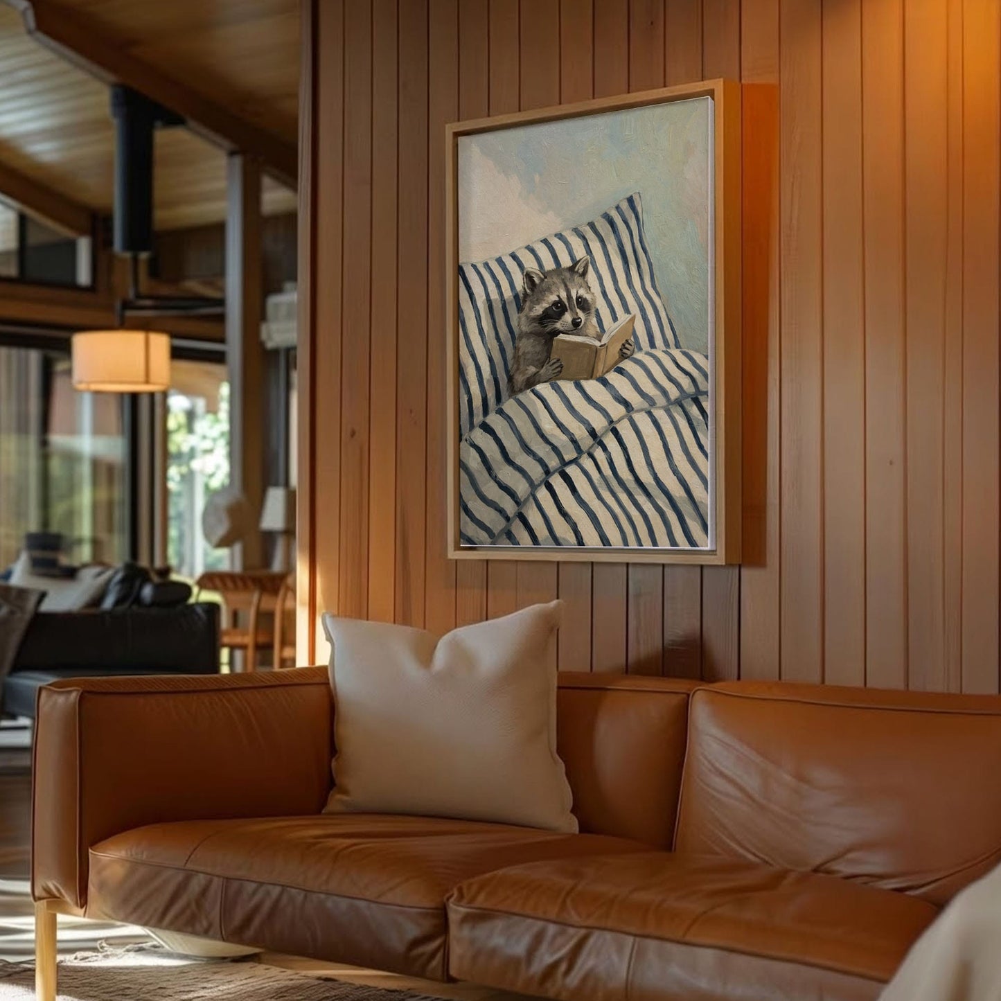 Raccoon Reading in Bed Wall Art Print