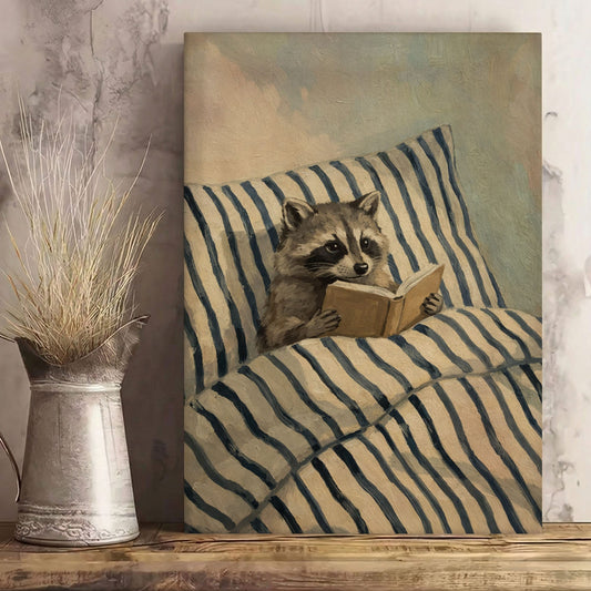 Raccoon Reading in Bed Wall Art Print