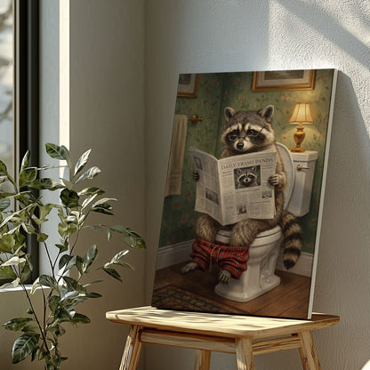 Funny Raccoon On Toilet Quirky Bathroom Decor Canvas