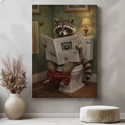 Funny Raccoon On Toilet Quirky Bathroom Decor Canvas