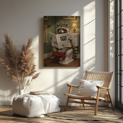Funny Raccoon On Toilet Quirky Bathroom Decor Canvas