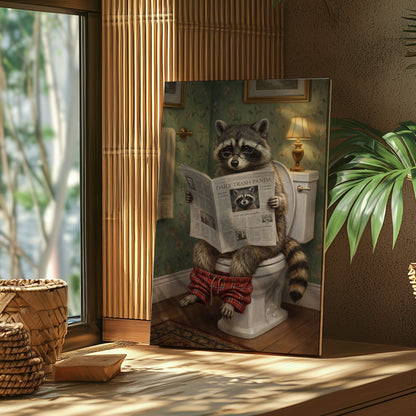 Funny Raccoon On Toilet Quirky Bathroom Decor Canvas
