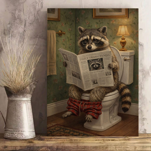 Funny Raccoon On Toilet Quirky Bathroom Decor Canvas