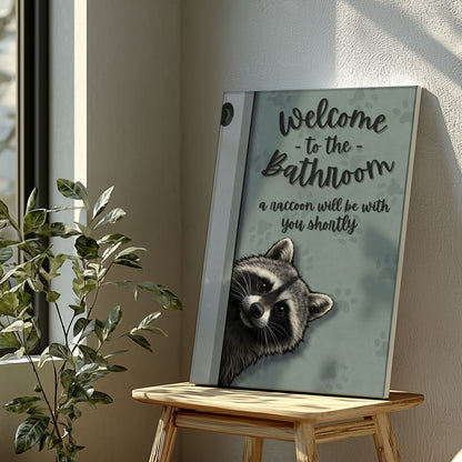 Welcome to the Bathroom Raccoon Wall Art Canvas