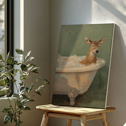 Peaceful Deer Bathing Whimsical Bathroom Wall Art