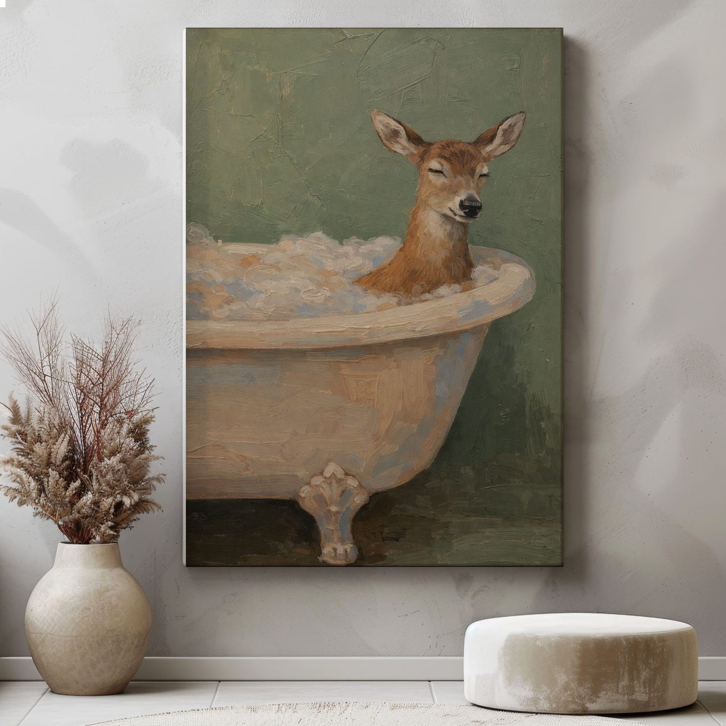 Peaceful Deer Bathing Whimsical Bathroom Wall Art