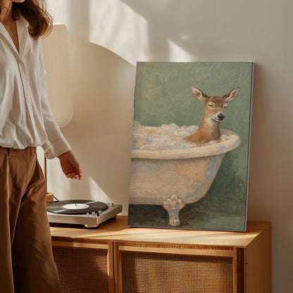Peaceful Deer Bathing Whimsical Bathroom Wall Art