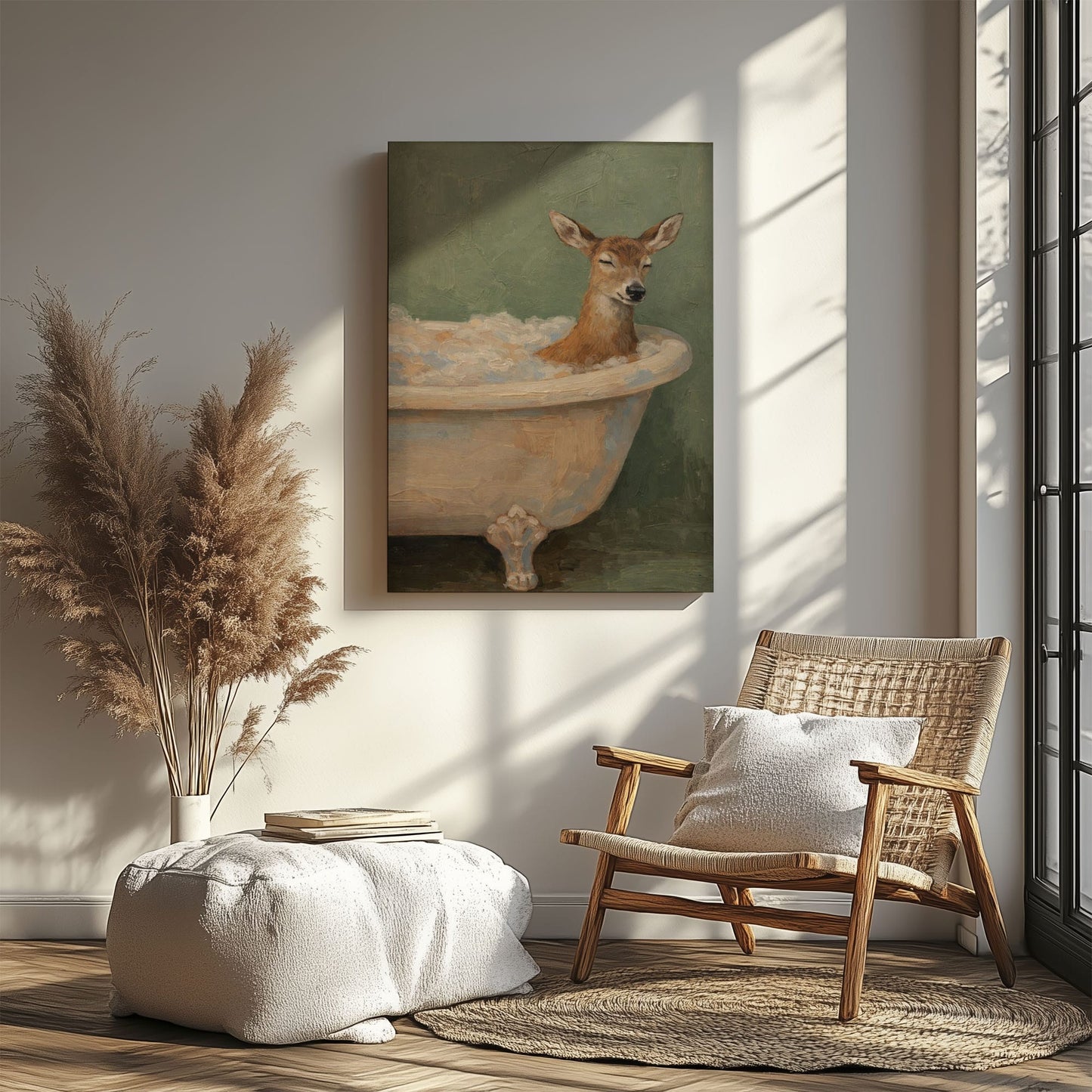 Peaceful Deer Bathing Whimsical Bathroom Wall Art