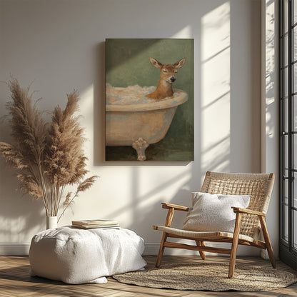 Peaceful Deer Bathing Whimsical Bathroom Wall Art