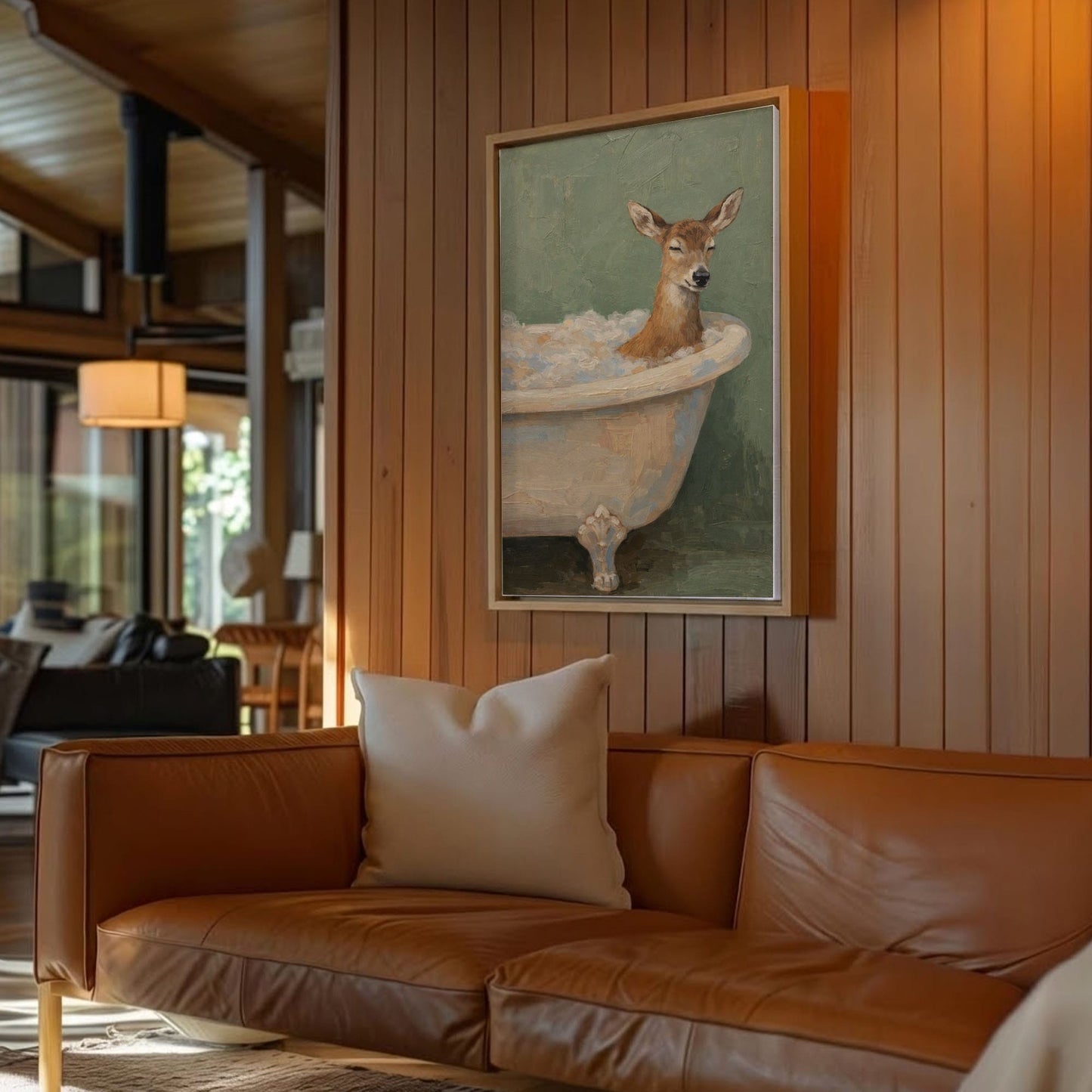 Peaceful Deer Bathing Whimsical Bathroom Wall Art