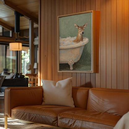 Peaceful Deer Bathing Whimsical Bathroom Wall Art