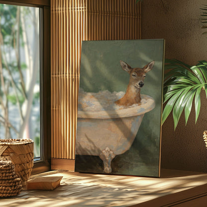 Peaceful Deer Bathing Whimsical Bathroom Wall Art