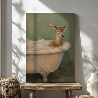 Peaceful Deer Bathing Whimsical Bathroom Wall Art