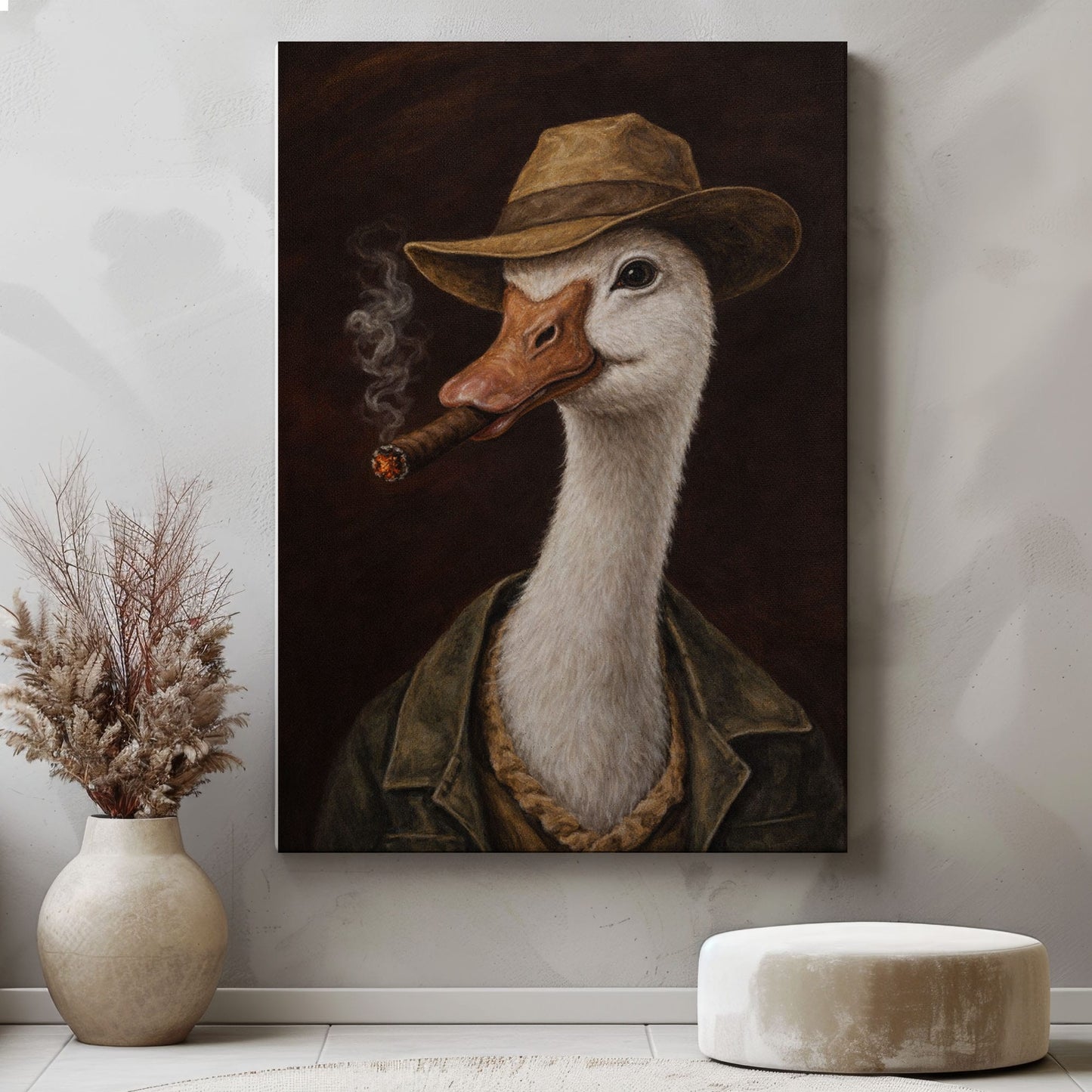 Gentleman Goose Smoking Cigar Wall Art Print Canvas