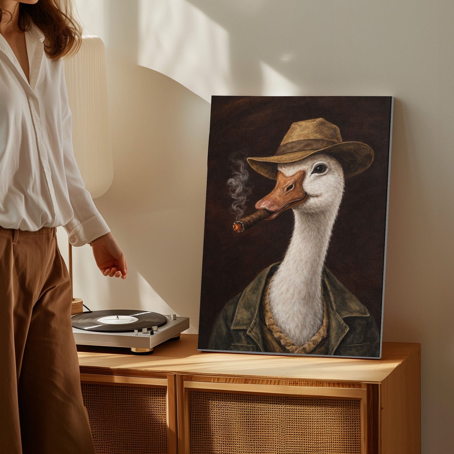 Gentleman Goose Smoking Cigar Wall Art Print Canvas
