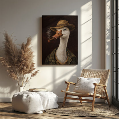 Gentleman Goose Smoking Cigar Wall Art Print Canvas
