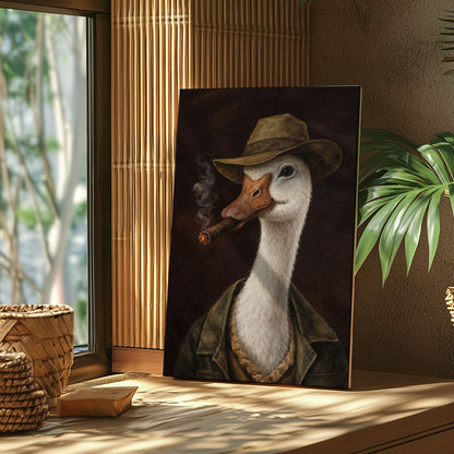 Gentleman Goose Smoking Cigar Wall Art Print Canvas