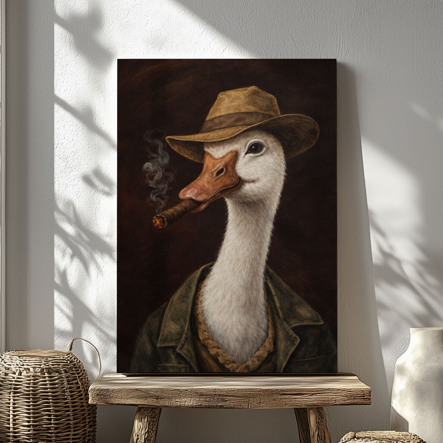 Gentleman Goose Smoking Cigar Wall Art Print Canvas