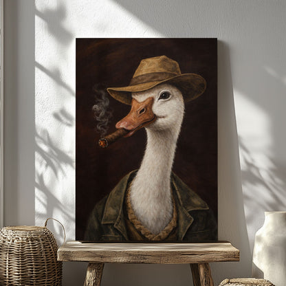 Gentleman Goose Smoking Cigar Wall Art Print Canvas