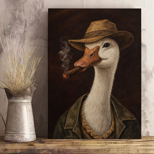 Gentleman Goose Smoking Cigar Wall Art Print Canvas