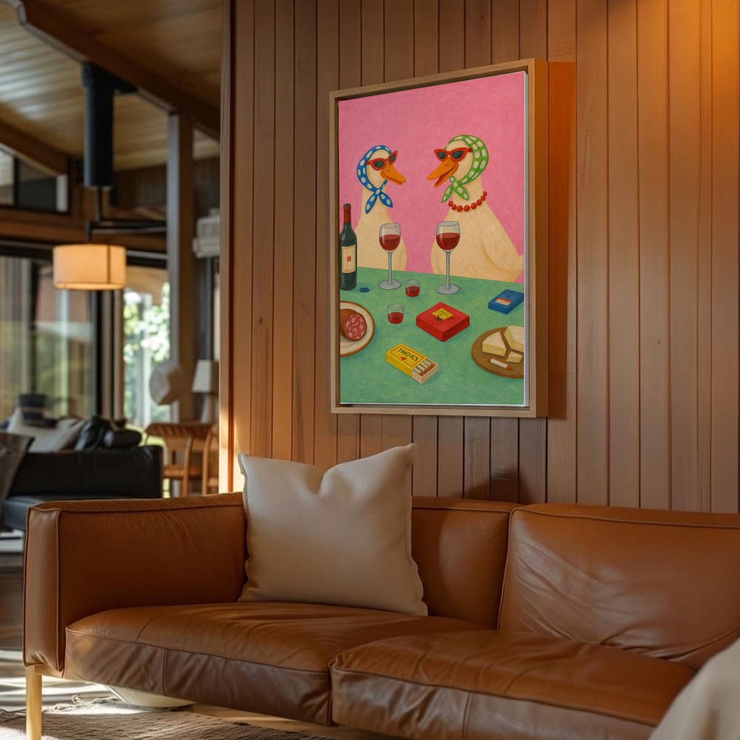 Two Ducks Wine Night Playful Animal Art Print Canvas