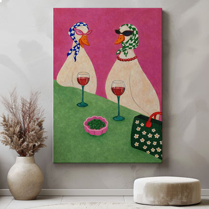 Duck Ladies Drinking Wine Whimsical Animal Wall Art