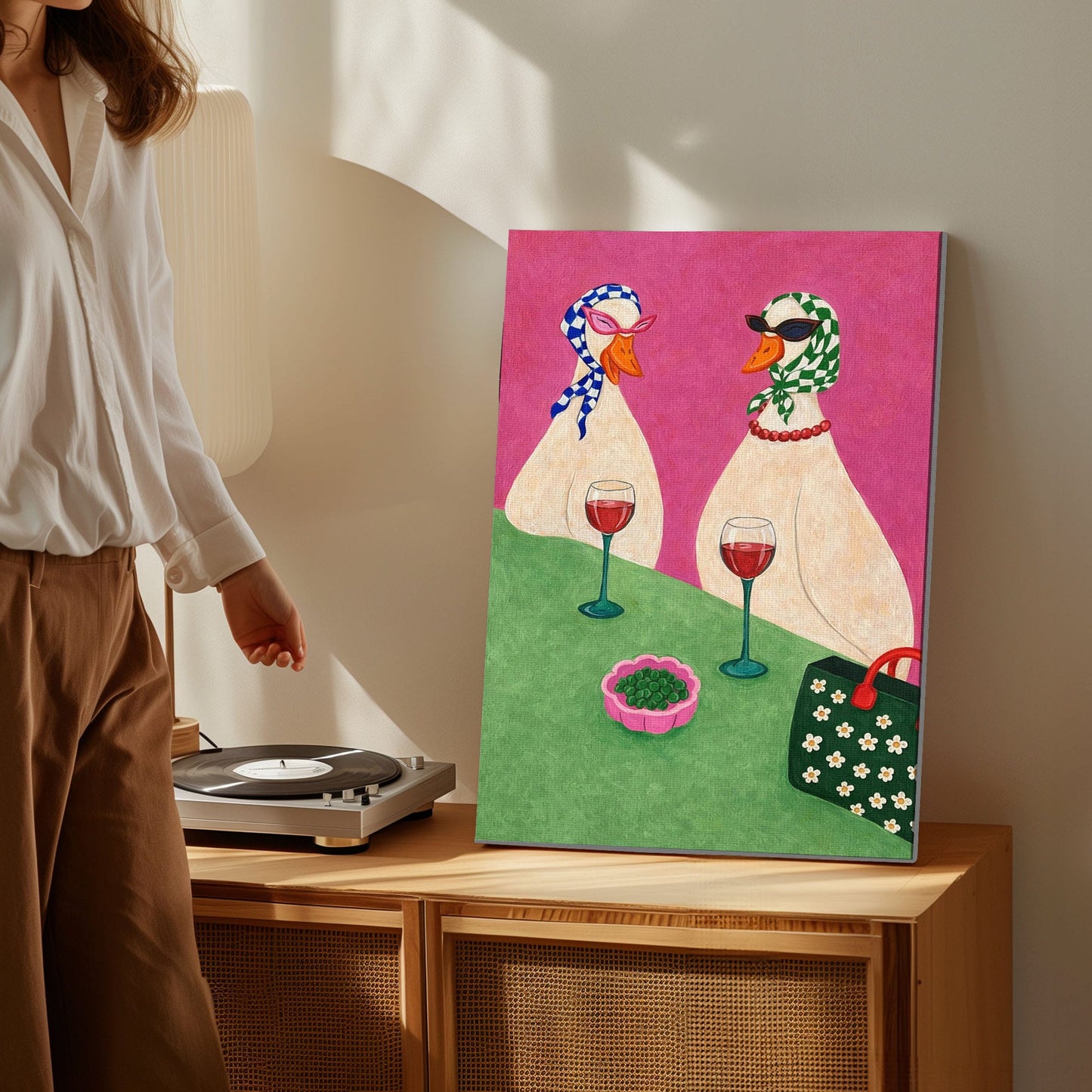 Duck Ladies Drinking Wine Whimsical Animal Wall Art