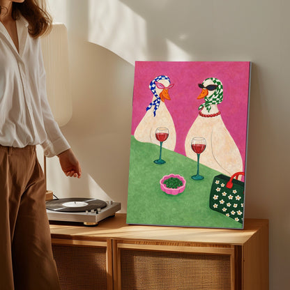 Duck Ladies Drinking Wine Whimsical Animal Wall Art